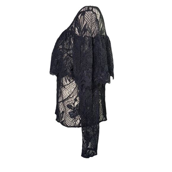 Who What Wear Black Medium Sheer Lace Ruffle Top Long Sleeve Whimsygoth Witchy - Picture 3 of 8